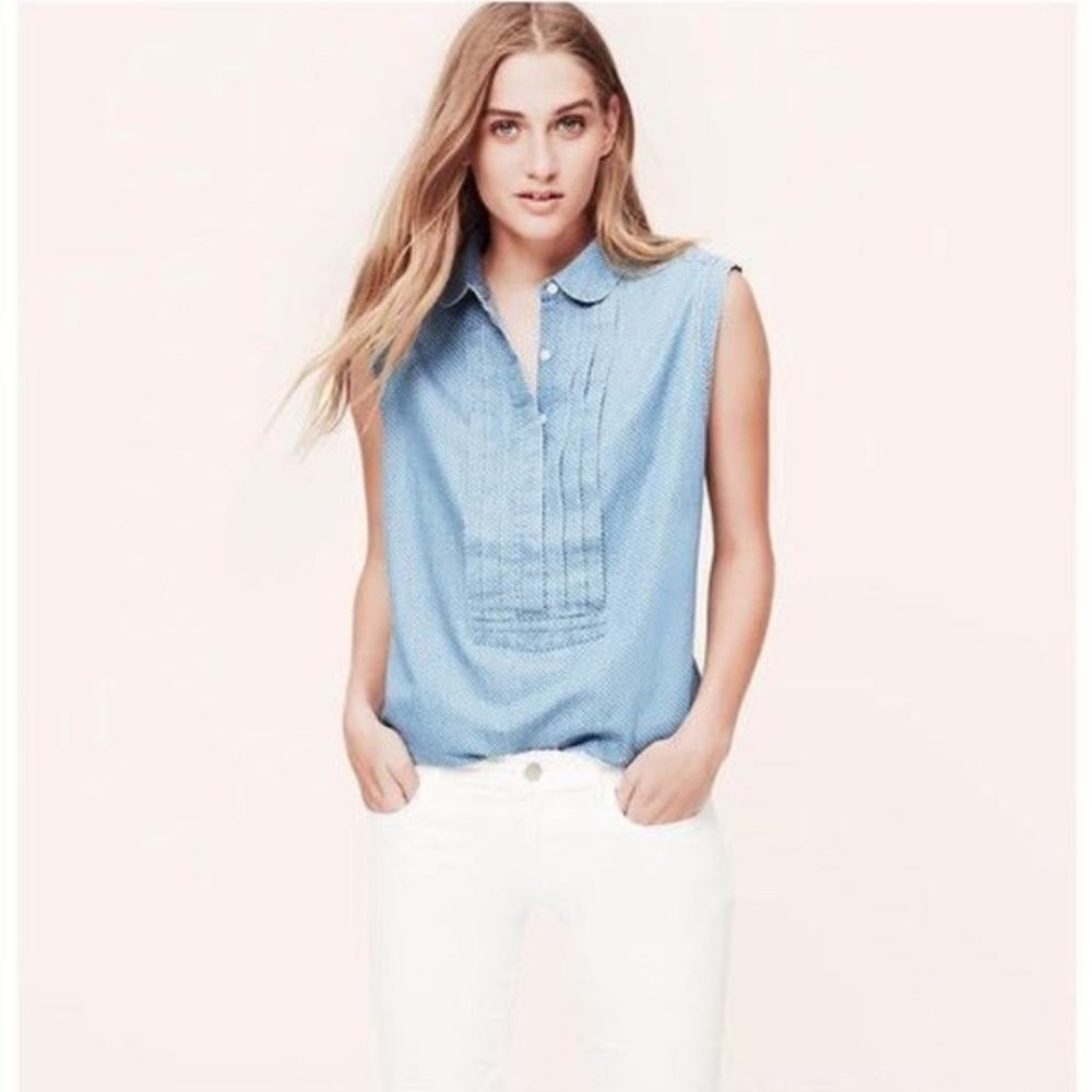 LOFT denim polka dot button down tank